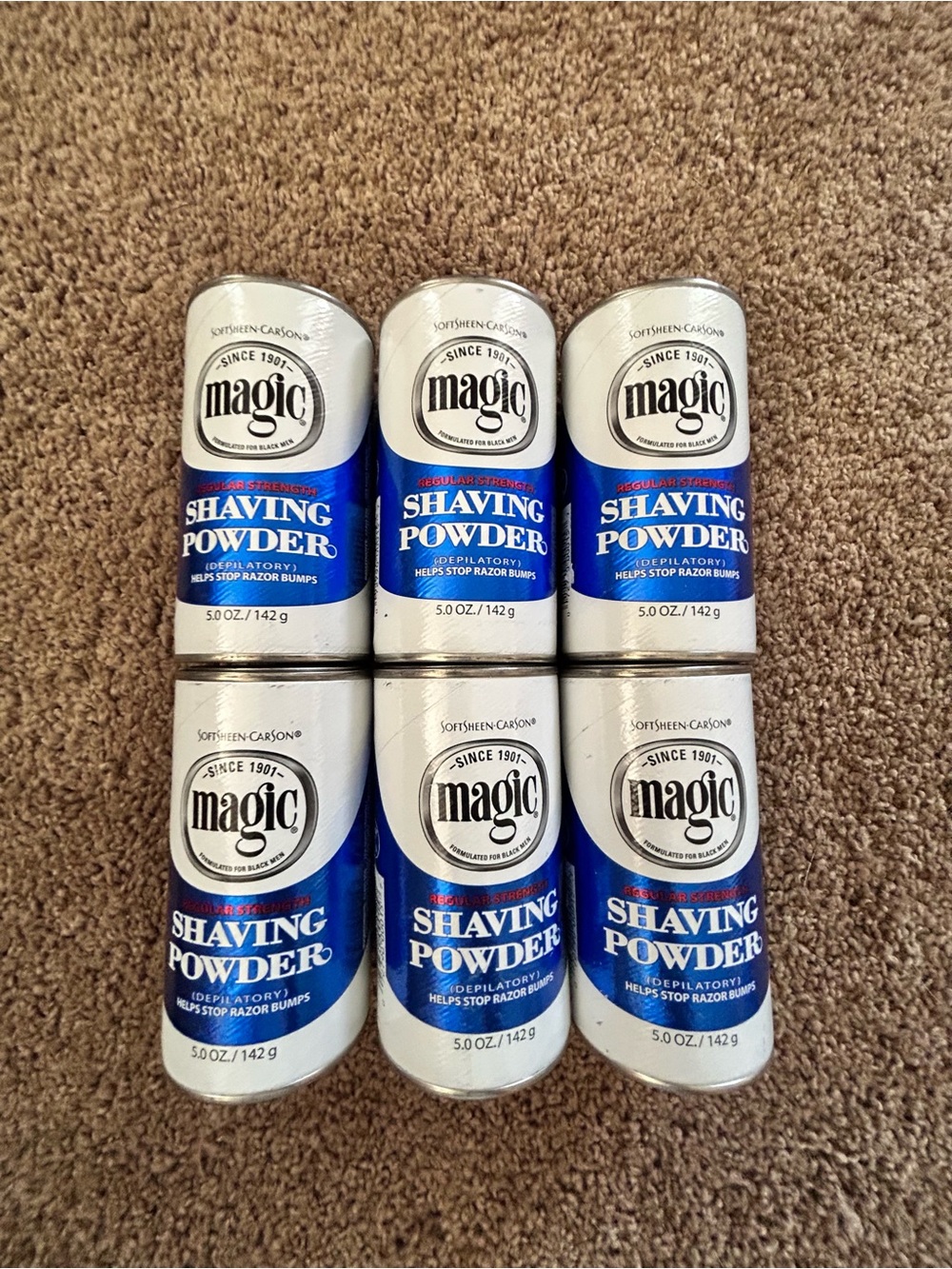 Magic Shaving Powder — White and Blue Cans (6 Pack)